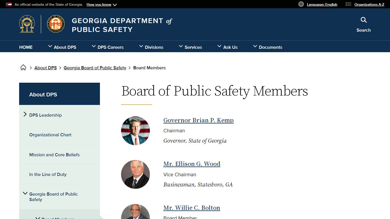 Board of Public Safety Members | Georgia Department of Public Safety